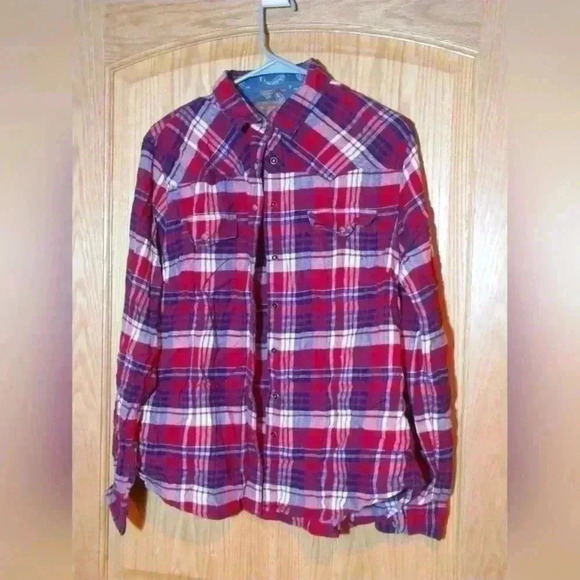 Jachs Girlfriend comfort stretch flannel red blue white soft lightweight size M - Picture 1 of 4
